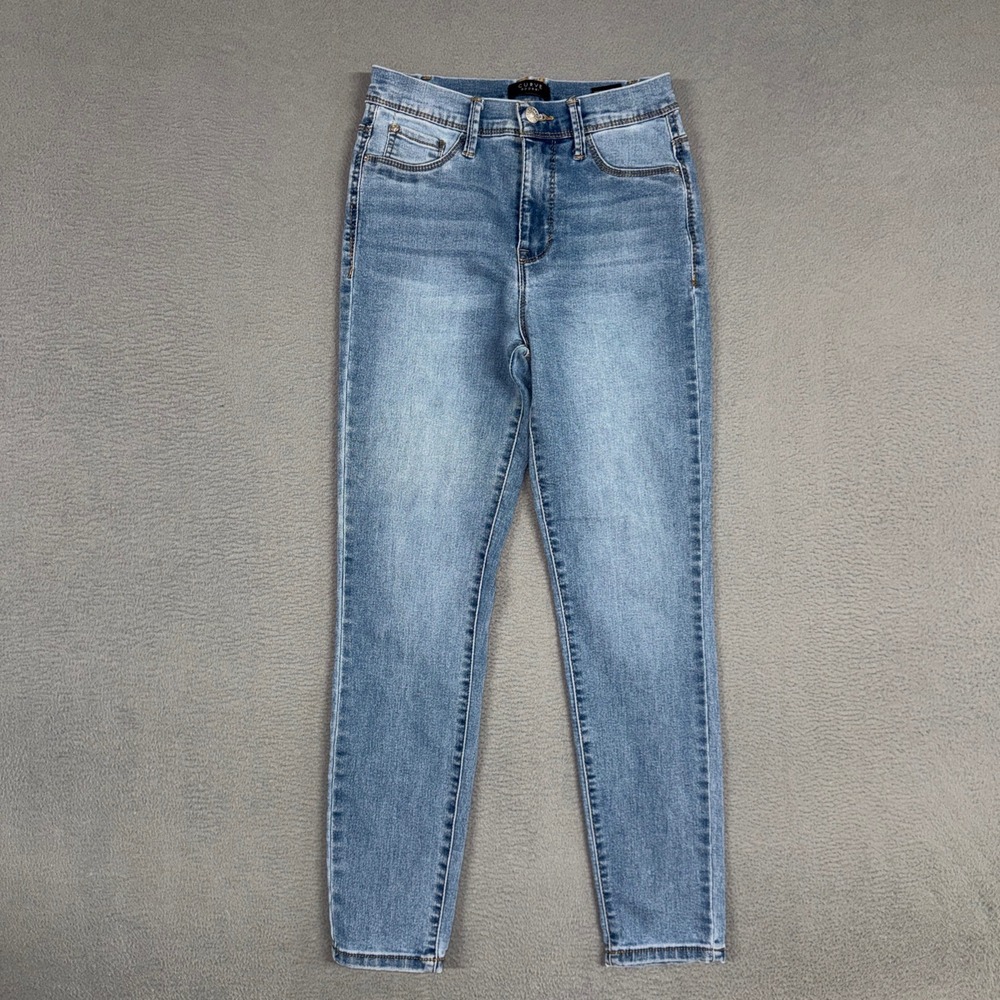 Curve Appeal Jeans Womens 2 Blue Skinny High Rise Stretch Distressed Denim